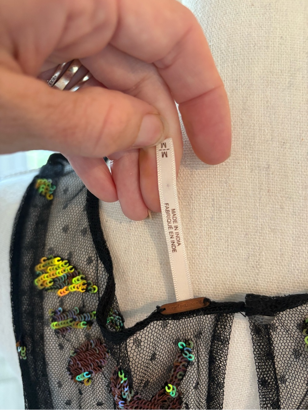 Free People Festival Black Sheer Mesh Dress with Green Sequin Embroidery, boho - Picture 8 of 11